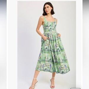 En Saison Molly Corset Cotton Tea Garden Midi Dress - New